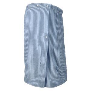 Bath Towel Thin Striped with Adjustable Button Blue 27.8" Length